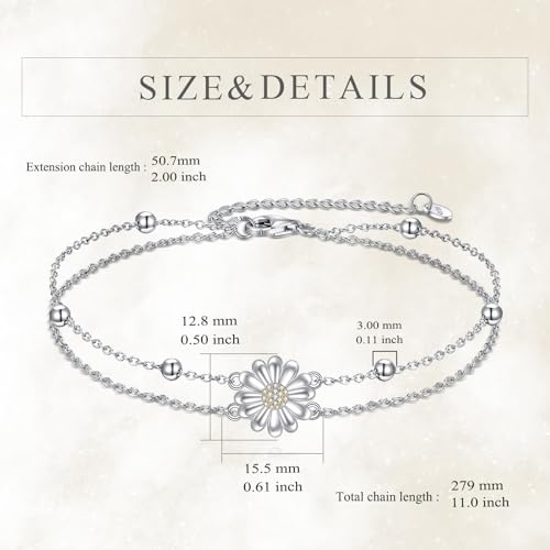 Daisy Anklet for Women S925 Sterling Silver Daisy Bead Ankle Jewelry Gift - Image 5