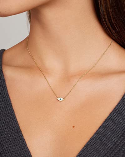 - Evil Eye Pendant Necklace - 18K Gold Plated - Adjustable Link Chain wITH White CZ and London Blue Nanogem Talisman - Perfect for Layering - Long-Lasting - Image 5