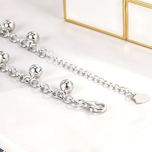 925 Sterling Silver Adjustable Bell Anklet, Dual-purpose anklet/bracelet with Lobster Clasp, Up to 10.5 inches for Women - Image 6
