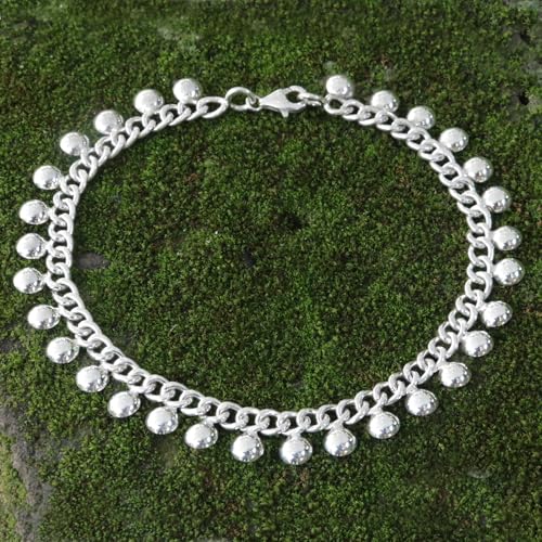 Artisan Handmade .925 Sterling Silver Anklet Chain Indonesia 'Palace Charms' - Image 3